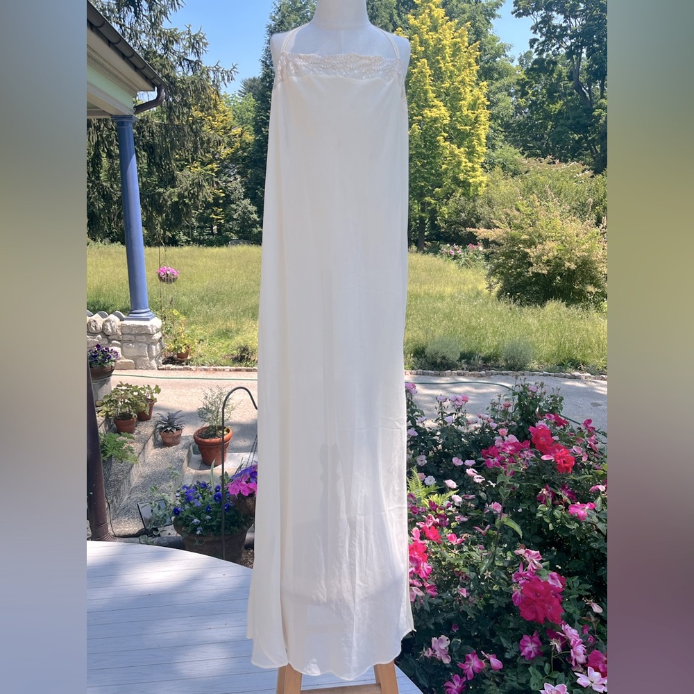 VTG Calvin Klein Pale Peach Sheer Full Length Nightgown Sz L Elegant Valentine